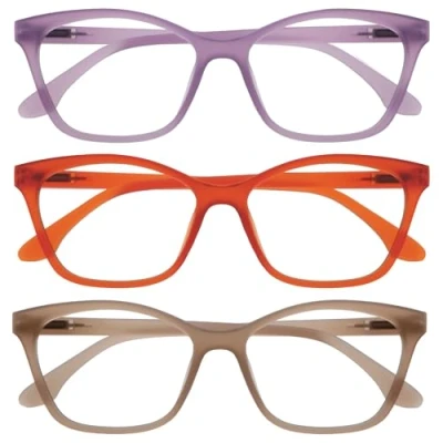 Image of OPULIZE KAT Reading Glasses 3 Pack Cat Eye Frame Purple, Orange, Taupe Men &amp; Women Spring Hinges RRR59 5GU +2.50