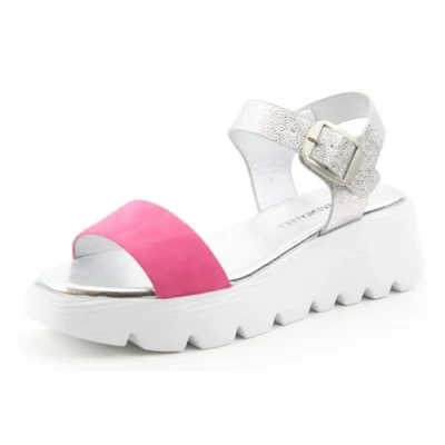 Image of Heavenly Feet Metallic Sandals Silver Lightweight Chunky Comfort Colourful Festival Wedge Shoes Martini (Silver/Fuchsia, UK Footwear Size System, Adult, Women, Numeric, Medium, 5)