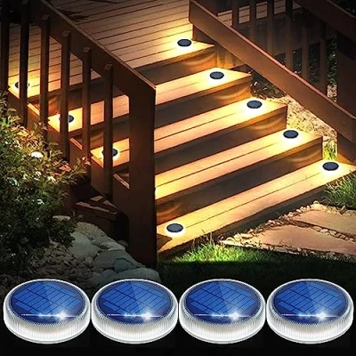 Image of YiLaie Solar Deck Lights Outdoor Waterproof, Garden Driveway Walkway Pathway Ground Step Dock Powered, LED Lighting for Backyard Patio Lawn, Warm White