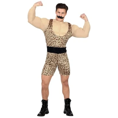 Image of WIDMANN 02543 Adult Mens Strongman Costume. Include overalls with muscle shirt and belt black moustache. Circus, Fancy Dress, Outfit