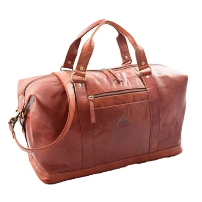 Image of Mens Real Leather Travel Holdall Large Size Weekend Duffle Bag Texas Brown Tan (Tan)