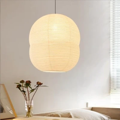 Image of GUANSHAN Handmade Rice Paper Pendant Lamp Retro Art Pendent Light Fixture Creative Lantern Ceiling Decorative Hanging for Bedroom, Living Room, Dining Room
