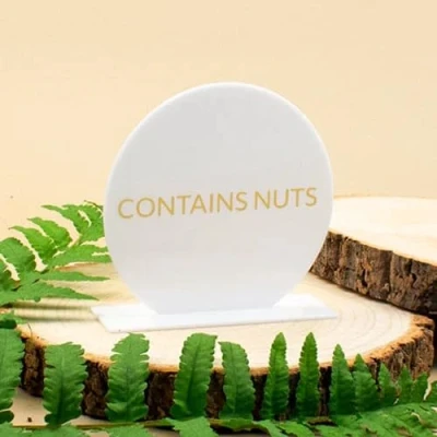 Image of Custom Contains Nuts Food Allergen Acrylic Table Sign
