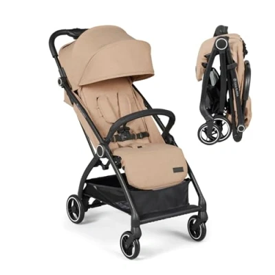Image of Ickle Bubba Aries Autofold Stroller Feather Light Design, Multi Position Recline, and Handy Auto Fold Mechanism, Large Seat from Birth to 22kg, UPF 50+ Hood, Spacious Basket (Biscuit)