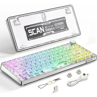 Image of ATTACK SHARK K75 75% TKL Mechanical Gaming Keyboard, BT5.0/2.4G/USB C RGB Compact Customizable Transparent Gasket Keyboard with Knob, Upgraded Hot Swap Socket Linear Switch, 4000mAh White