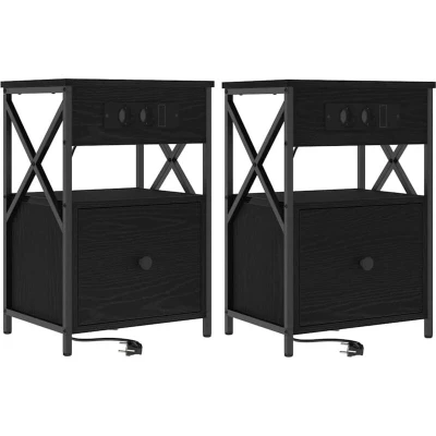 Image of vidaXL Bedside Cabinets with Drawer 2 pcs Black oak 40 x 31 60 cm