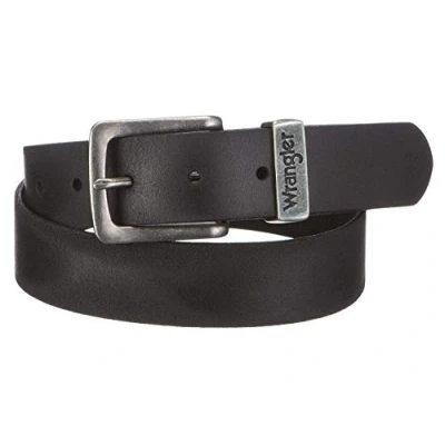 Image of Mens Wrangler Embossed Logo Metal Tab Leather Jean Belt W0080US01 Black