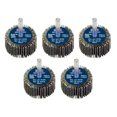 Image of Sealey Abrasive Flap Wheel Ø40 x 20mm 60Grit Ø6mm Shaft Pack of 5