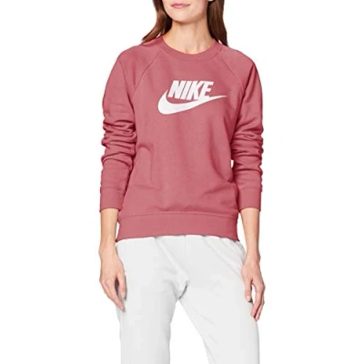 Image of Nike W Nsw Essntl Crew Flc Hbr Long Sleeved T Shirt Desert Berry/(White), XX Large