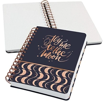 Image of SIGEL JN625 Jolie Spiral notebook, Moonlight Melody, dotted (dot grid), 120 gsm, 16,8 x 21,5 cm, hardcover, 240 pages, Black, Beige, apricot