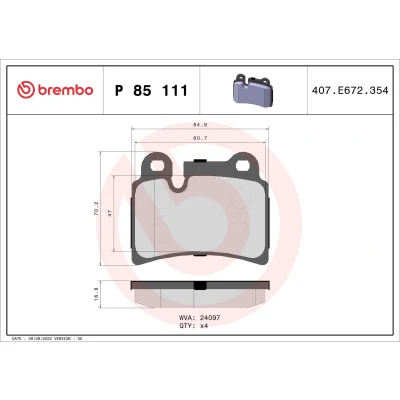 Image of 7L6698451B Brake pad set BREMBO P 85 111 prepared for wear indicator without accessories VOLKSWAGEN: Touareg I