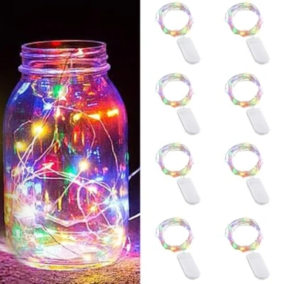 Image of LED String Lights Battery Powered, 8pcs 1M 10 Fairy Copper Wire Light Small for Home Garden Holiday Party Wedding Christmas Halloween Concerts Bars Decoration (8PCS Multicolor)