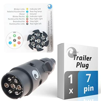 Image of valonic trailer plug 7 pin, black incl. wiring template pin connector for caravan