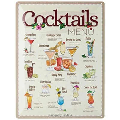 Image of Dodino 30 x 40 cm Tin Signs Cocktail Menu Recipe Decorative Home Accessory Metal Sign for All Bar Counter or Pub Owners