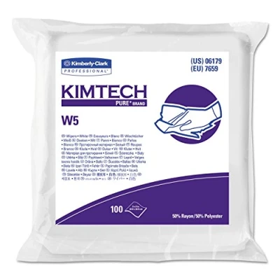 Image of Kimtech Pure W5 Dry Wipers (06179), Double Bag, Case Liner, 9 x 9, White, 5 Bags of 100 Wipes/Case (500 per case)