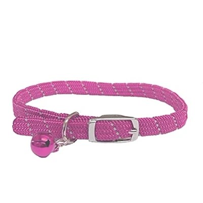 Image of Cat/Kitten Reflective Softweave Collar with Safety Elastic &amp; Bell Release (Pink)