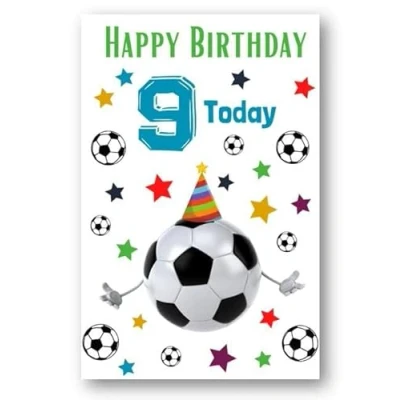 Image of Second Ave 9th Birthday Age 9 Football Children&#039;s Kids Happy Card Greetings