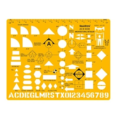 Image of Liquidraw Architectural Scale Ruler Drawing Template Stencil Architect Technical Drafting Supplies, Architecture Furniture Design Symbols for House Interior Floor Plan