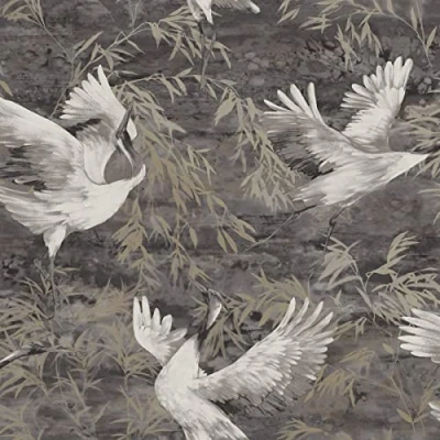 Image of Patagonia Sarus Cranes Wallpaper Charcoal Grey Holden 36104 Birds Paste The Wall