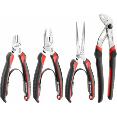 Image of FACOM FAC30951 Set of 4 Multi Grip Pliers with Locking Cutters Half Round Nozzles and Universal CPE.A1PB