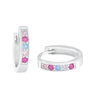 Image of Amor hoop earrings 925 sterling silver girl children earrings, with cubic zirconia synth, 1.2 cm, silver, Comes in jewelry gift box, 2036513