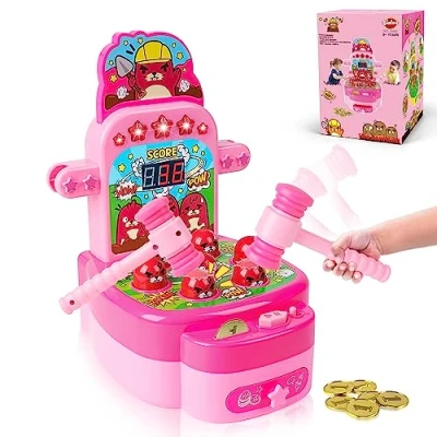 Image of VATOS Whack Game Toy with Mole,Mini Electronic Arcade Pounding Bench Coin 2 Hammers Toy,Interactive Educational Developmental for Toddlers Kids Girls and Boys Age 3 4 5 6 Years Old