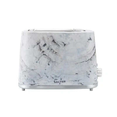 Image of Salter EK5832WMA Marble 2 Slice Toaster Wide Slots, Extra Thick Bread, 7 Browning Levels, Removable Crumb Tray, Unique Effect*, Defrost, Reheat, Cancel, Self Centring, 900W, White