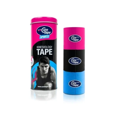 Image of CureTape Sports 3 Rolls Multipack K Tape 5cm x 2.5m Pink Black Blue Waterproof Kinesiology Medical Extra Sticky Increase Mobility &amp; Performance Reduce Joint Pain