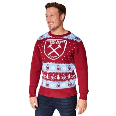 Image of West Ham United FC Christmas Jumpers for Men Teenagers Warm Cosy Football Xmas Jumper M 3XL Gifts (Red, 2XL)