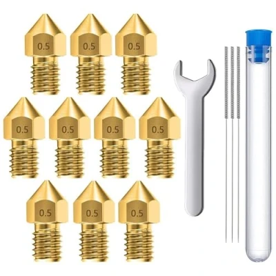 Image of MMOBIEL 10 Pcs 0.5mm Brass MK8 3D Printer Nozzles Extruder Compatible With Creality Ender 3 Series, 5 CR 10/10S, Makerbot, Incl. Cleaning Needles and Wrench