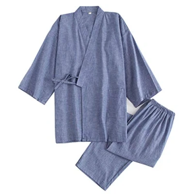 Image of Men&#039;s Japanese Style Robes Pure Cotton Kimono Pajamas Suit Dressing Gown Set #12 M