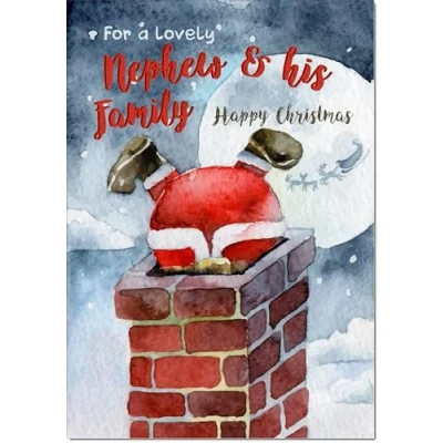 Image of doodlecards Nephew &amp; Family Christmas Card Santa Chimney Medium Size with Plain Envelope