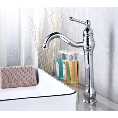 Image of LIYYSOU Vanity Sink Tap Deck Mounted Bathroom Basin Mixer Chrome Tall Traditional Ceramic Single Lever Solid Brass Hot and Cold Water Fuacet(Electroplating)