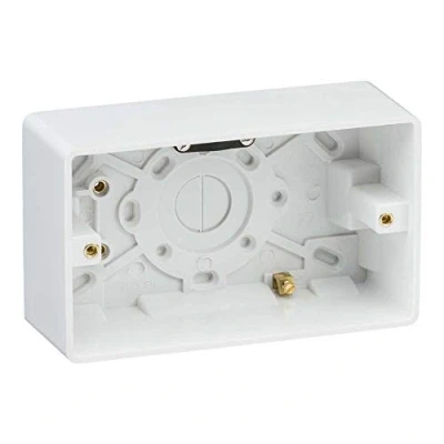 Image of Curved Edge Double 47mm Pattress Box with Earth Terminal and Cable Strain Relief