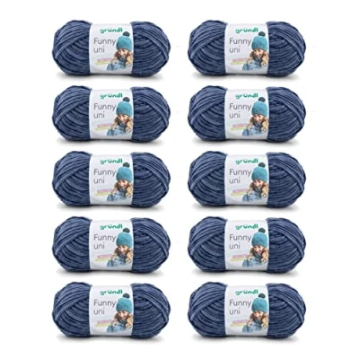 Image of Gründl Funny uni Knitting &amp; Crochet Yarn (Velvet Chenille 100% Polyester, 10 x 100 g/120 m, Needle Size: 5 6), Jeans