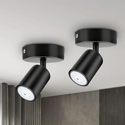 Image of Dehobo Wall Light Spotlight Indoor in Matt Black Adjustable Spot with GU10 Socket LED 6W Compatible Industrial Ceiling 2 Pack for Kitchen Lounge Bedroom Dining Room