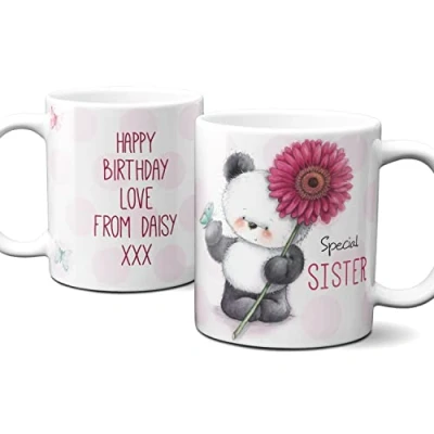 Image of Thoughtful Gifts Cute Teddy Bear Sister Mug,Personalised Mug for Sister,Personalised Cup Gift Present Sister, Mug,Add Your own Message.1131A