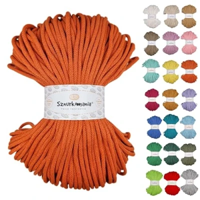 Image of Braided Cotton Cord 5 mm 100 m, 46 Colours, Crochet Cord, Macrame Yarn, Premium Rope, Sznurkomania (Pumpkin)