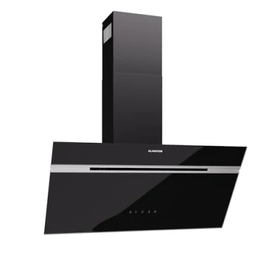 Image of Klarstein Alina Cooker Hood 80cm Angled Extractor Hood, 600 m3/h Air Flow, A Energy Efficiency, Touch Panel, LED Lighting, Quiet 63 dB, Black, Ducted &amp; Recirculating