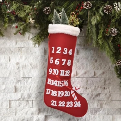 Image of Morobor Felt Christmas Advent Calendar, Large Wall Hanging Fabric Socking Countdown Calendar With Pockets 24 Days Reusable Xmas Gift Home Party Decoration