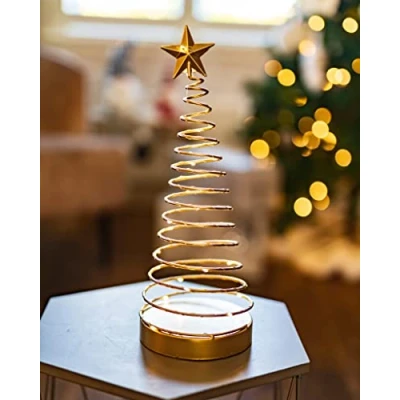 Image of Marco Paul Christmas tree Lamp, Crystal Spiral with Glittering Star, 37cm Battery Operated gold Light Metal Stand for Table Decoration,