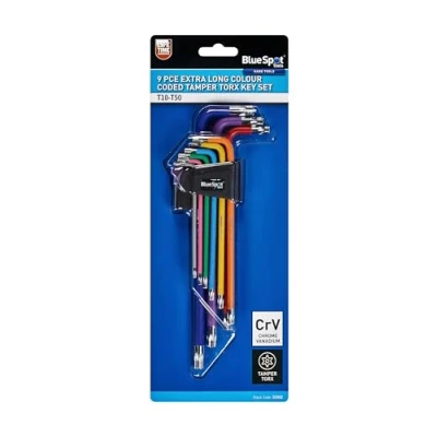 Image of Blue Spot Tools 15302 9 PCE Extra Long Colour Coded Tamper Torx Key Set (T10 T50)