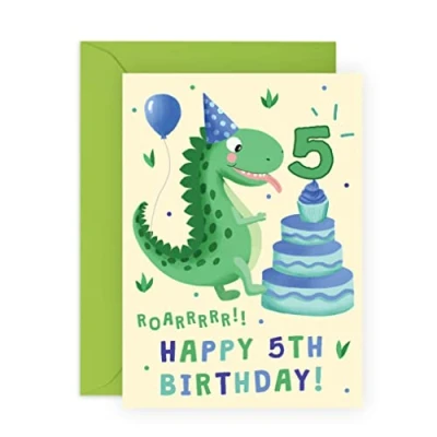 Image of Central 23 5th Birthday Card For Boy Dinosaur Age Five Fifth Gifts Kids Son Grandson Nephew 5 Year Old Comes With Fun Stickers Made In UK