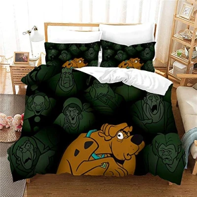 Image of NICHIYO Scooby DOO Bed Linen Set Duvet Cover and Pillowcase, Microfibre, 3D Digital Print Three Piece Bedding (Duvet + Pillowcases) (24, Doubie 200 x cm)