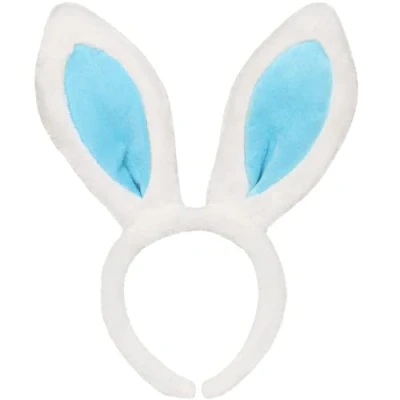 Image of TRIXES White and Blue Bunny Headband Rabbit Plush Ears Fancy Dress Costume Accessory Easter, Halloween, Christmas, Cosplay, Party, Hen Do