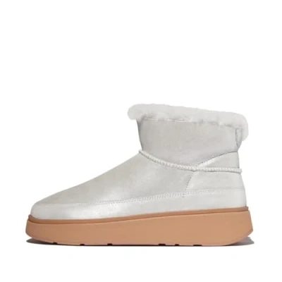 Image of Fitflop Women&#039;s GEN FF Ultra Mini Metallic D/Faced Shearling Boots, Silver, 3 UK
