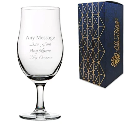 Image of Personalised Engraved Stemmed Pint Glass, Personalise with Any Message for Occasion, Stylize a Variety of Fonts, Gift Box Included, Laser