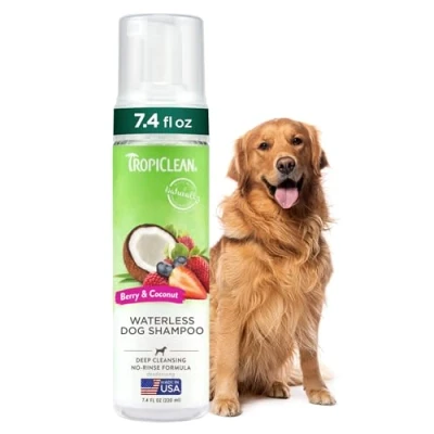 Image of TropiClean Dog Shampoo Grooming Supplies Deep Cleansing Waterless No Water Required Dry for Pups &amp; Kittens Used by Groomers Berry Coconut, 220ml
