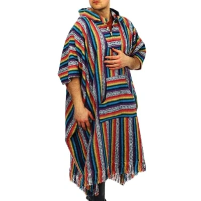 Image of LOUDelephant Brushed Cotton Long Hooded Poncho Rainbow