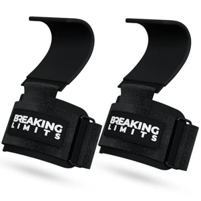 Image of Breaking Limits Lifting Hooks for Weight (Pair) Wrist Weightlifting, Gym, Deadlifts &amp; Pull Ups Hook Straps Grips Men Women